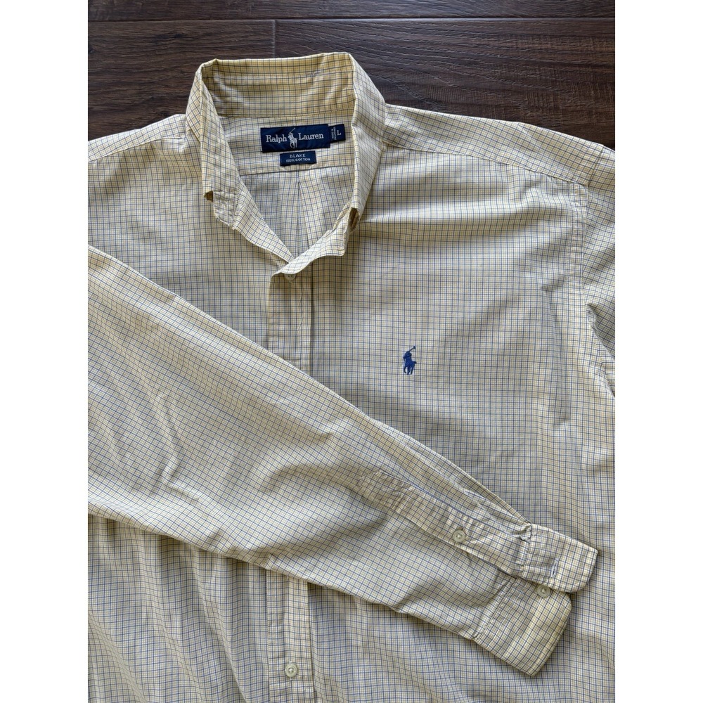 Ralph Lauren Blake Check Yellow Blue Long Sleeve Button-Up Shirt Size L